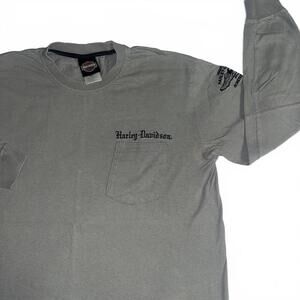 Vintage Harley-Davidson HD Embroidered Mens Large LongSleeve Pocket T-Shirt Gray
